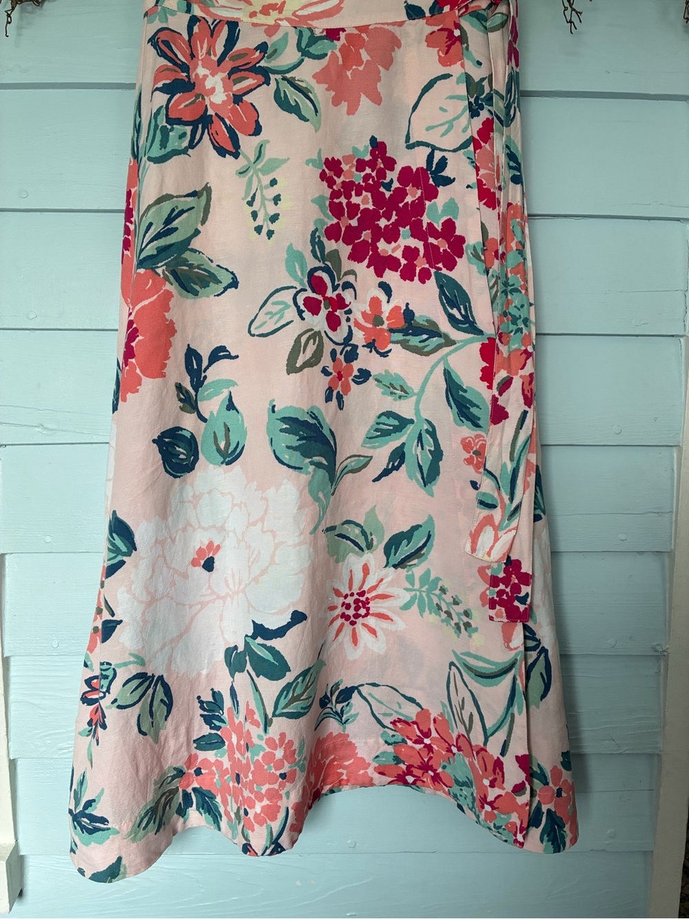 Loft Floral Pink A-Line Linen Wrap Skirt
